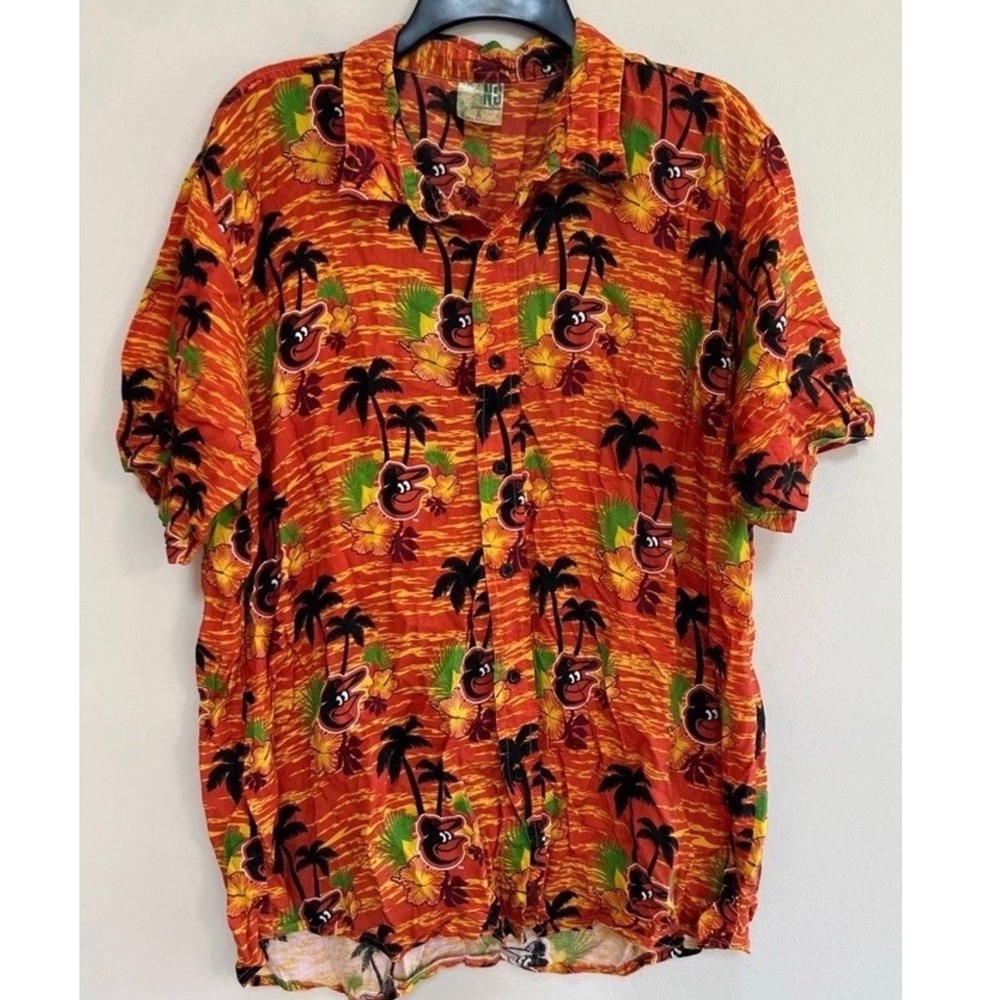 Baltimore Orioles MLB Hawaiian Shirt Mens XL Orange Birdland Tropical Palm Tree